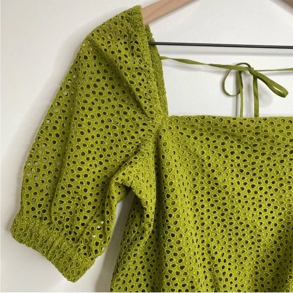 Everlane the eyelet puff sleeve top green pistachio small - Picture 5 of 10